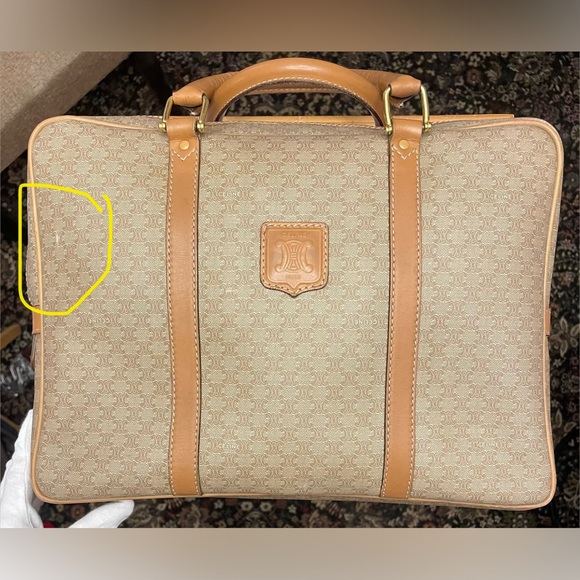 Celine Authentic Vintage Tan and Brown Bag with Leather Handles and Accents - Picture 5 of 16
